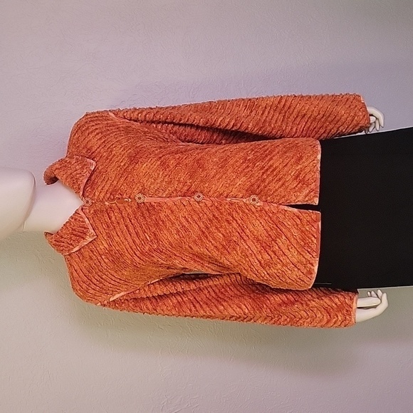 Vtg CASUAL STUDIO Orange Terrycloth Button Down Blazer Shacket - Picture 3 of 8